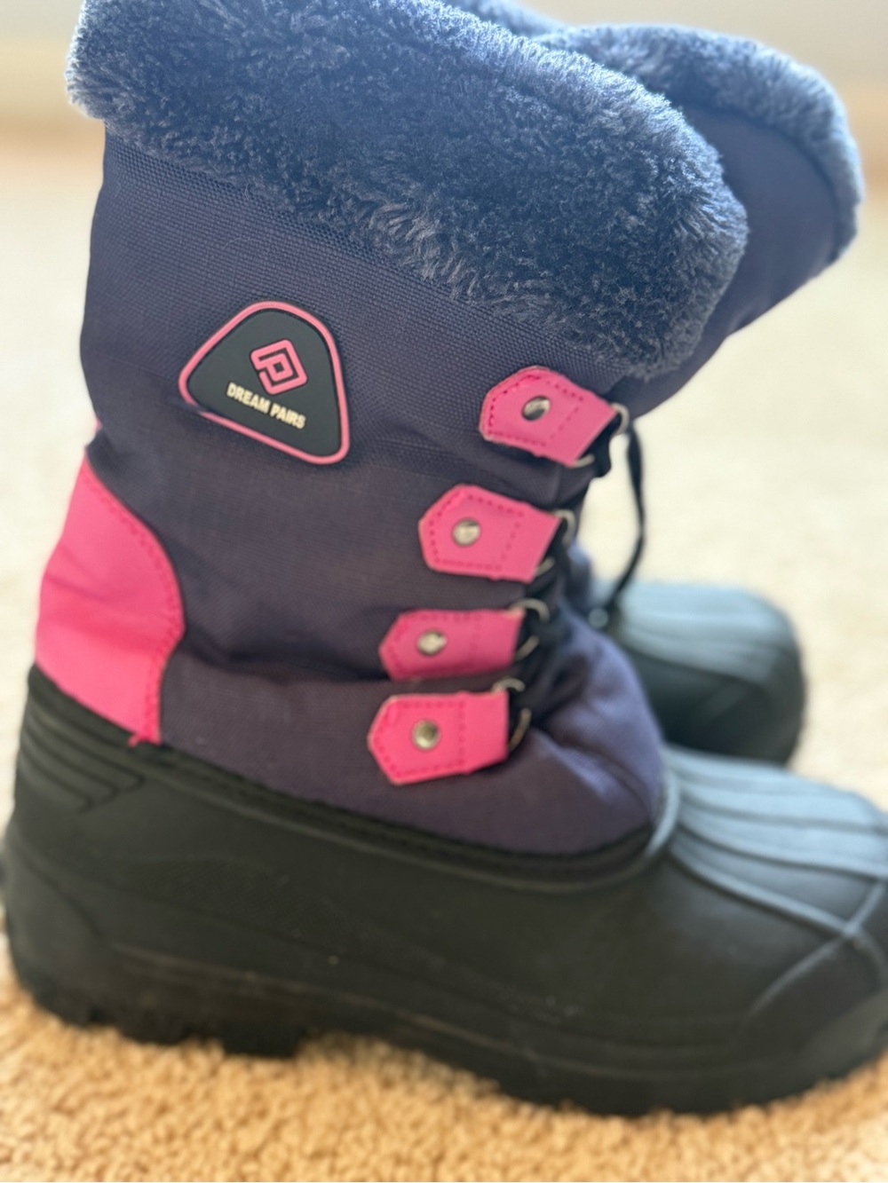 Dream Pairs Navy and Pink Kids Snow Boots